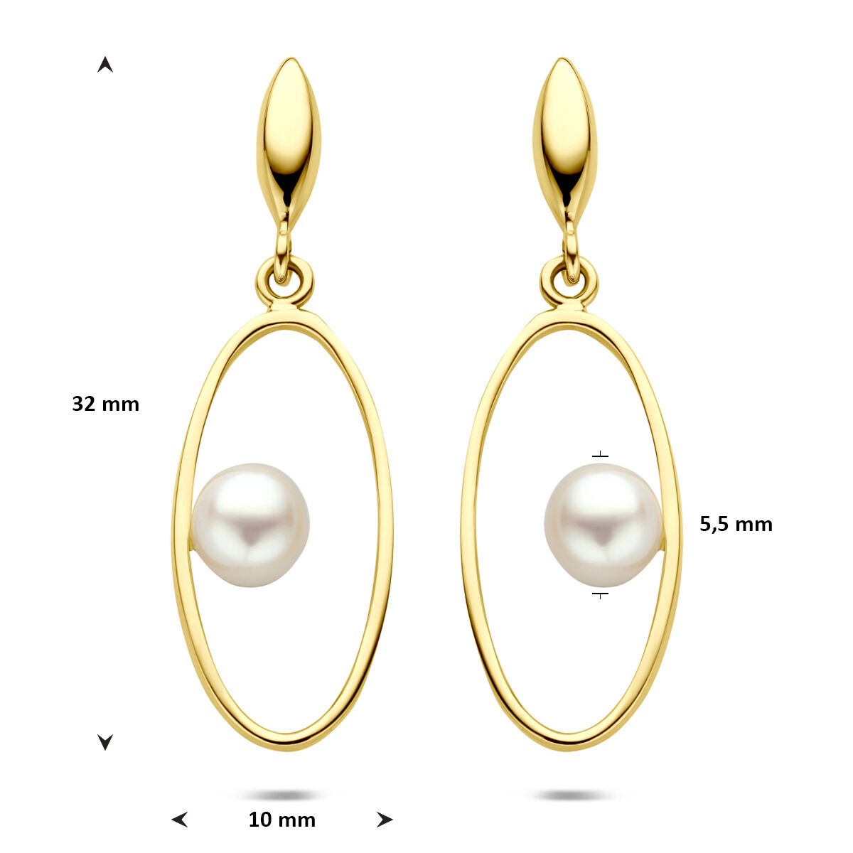 orecchini pendenti in oro giallo 14k con perla 32 mm