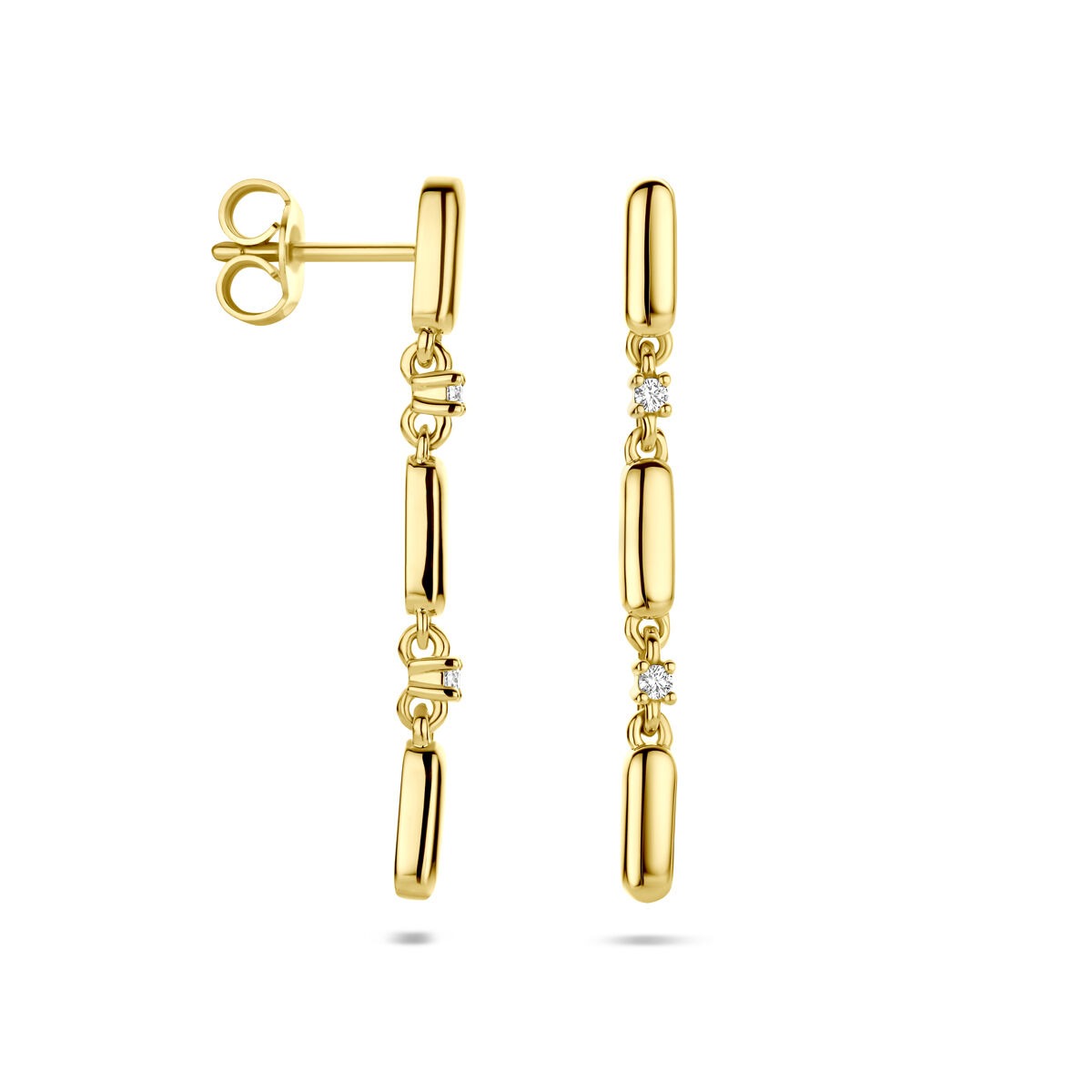 Orecchini pendenti in oro con diamante – oro giallo 14k, 0.06ct taglio brillante (2x 0.03ct) h si 32 mm