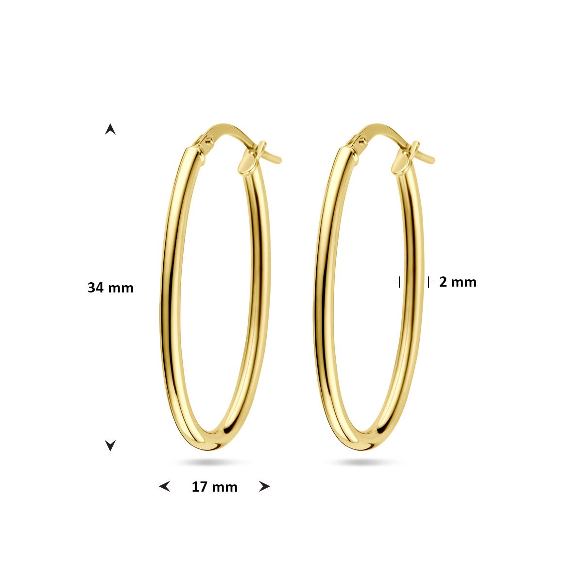 Orecchini a cerchio in oro giallo 14k con anima in argento – 34x2mm