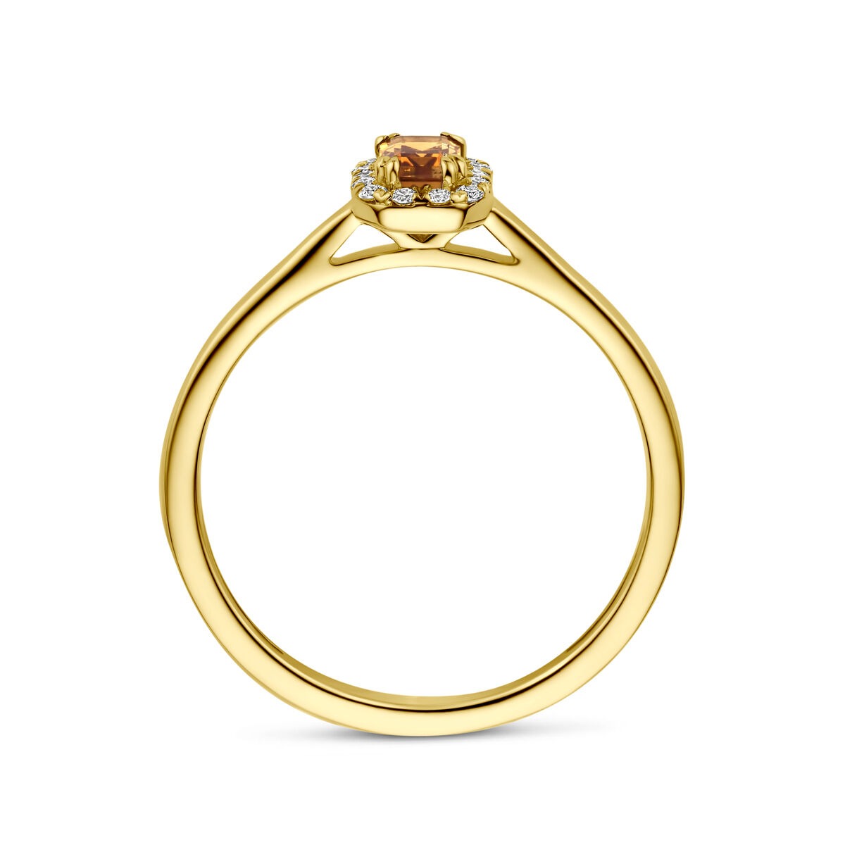 Anello entourage in oro giallo 14k con citrino e diamante lab grown