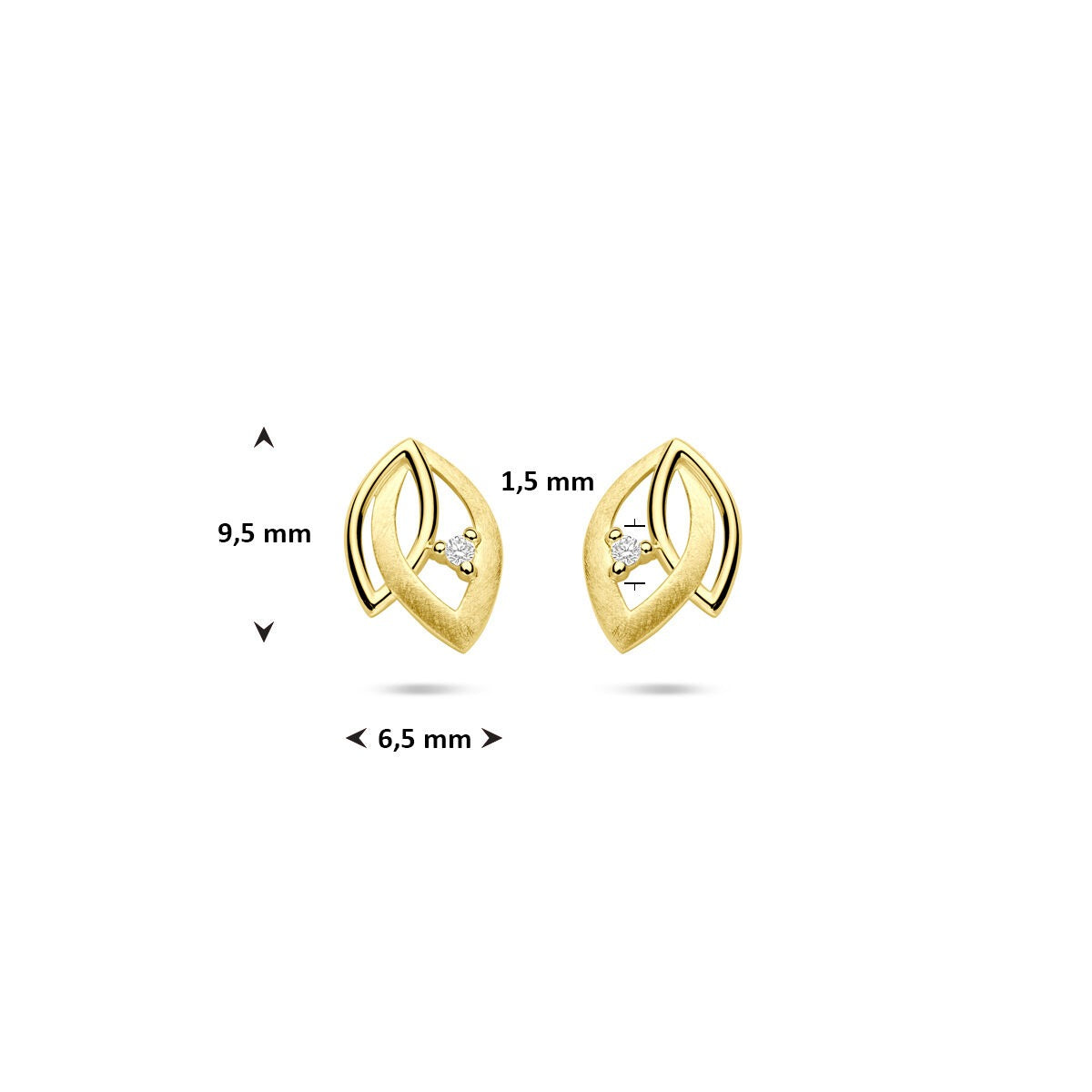 Orecchini a bottone in oro con diamante 14k 0.02ct (2x 0.01ct) h si 9,5 mm