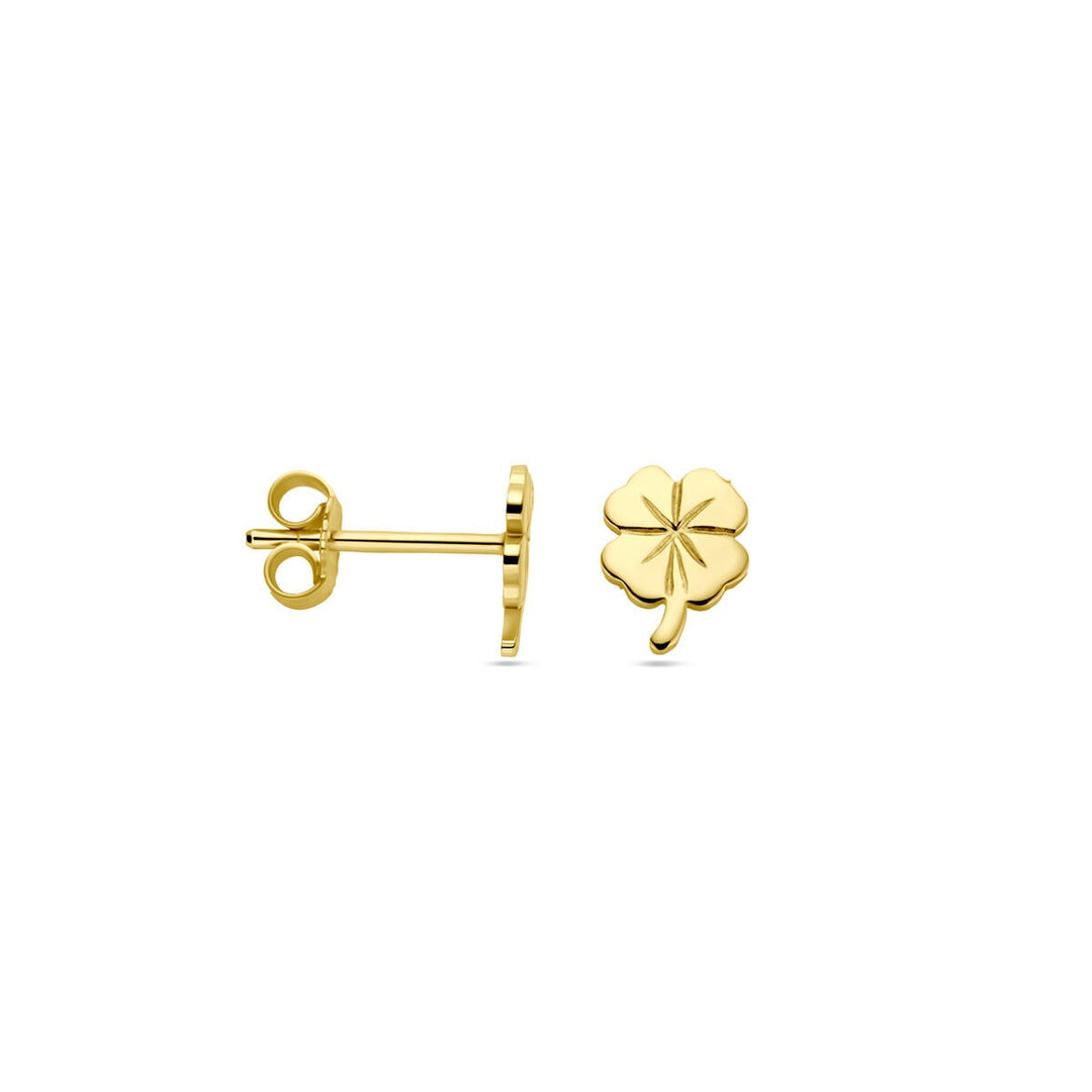 Geelgouden oorknoppen met klaver – 14k