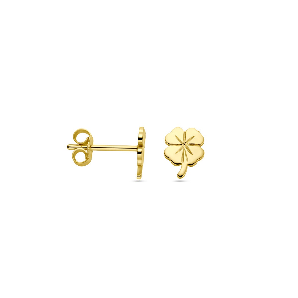 Orecchini a lobo in oro giallo con trifoglio – 14k