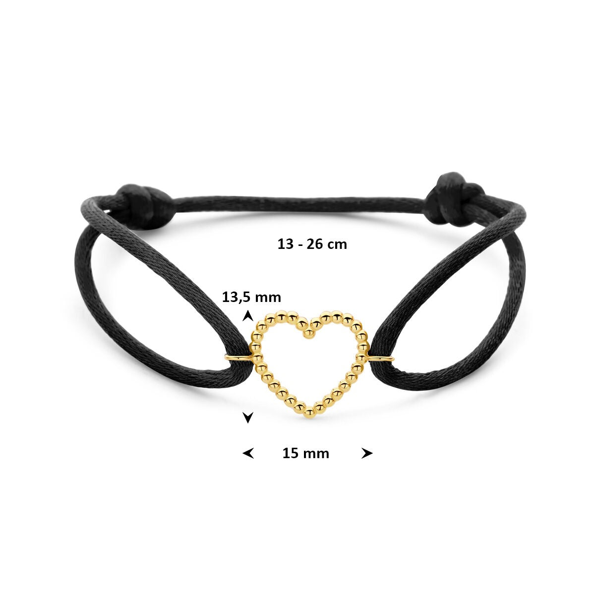 Bracciale in raso nero con cuoricino in oro 14k