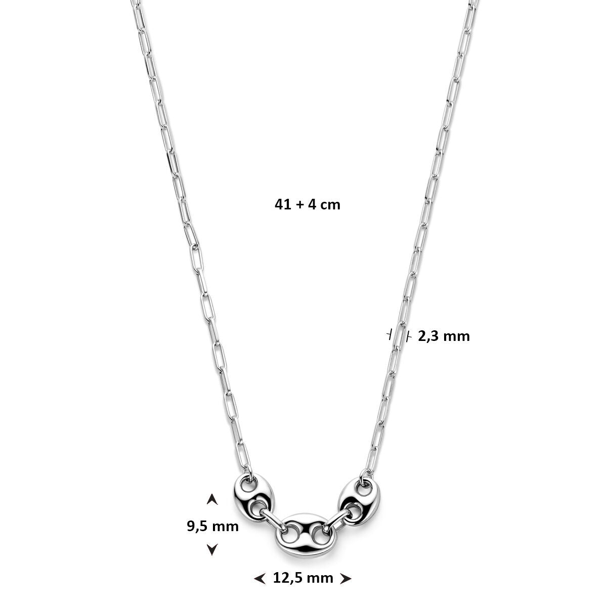Collana in argento con maglia a chicco di caffè – collana da donna rodiata dal design raffinato