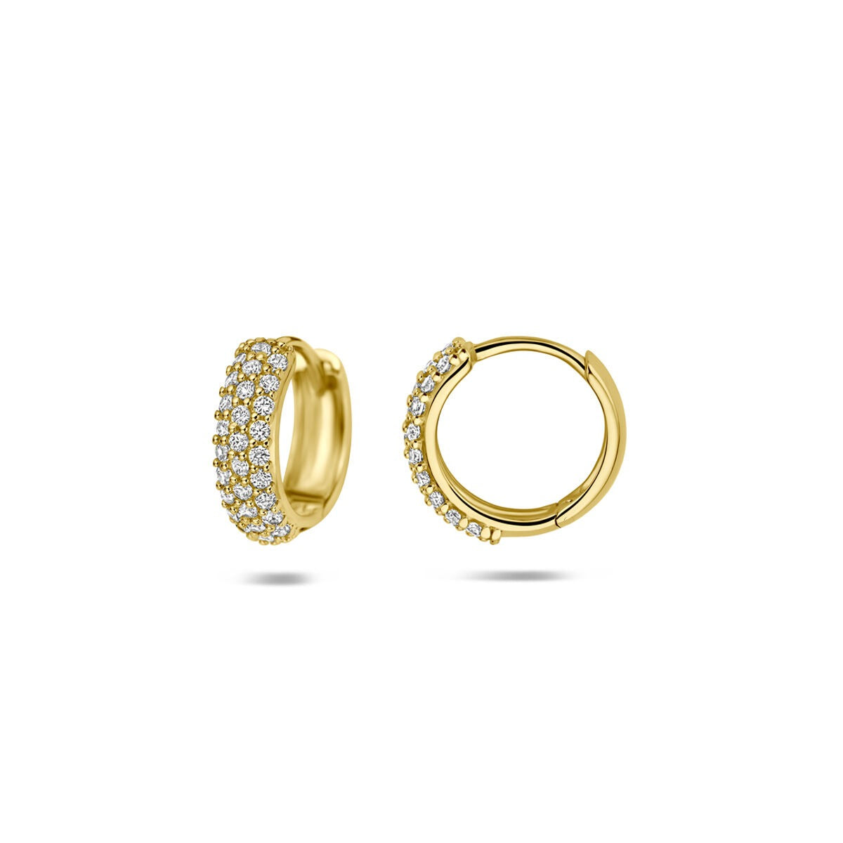 Orecchini a cerchio con chiusura a scatto in oro giallo 14k con zircone