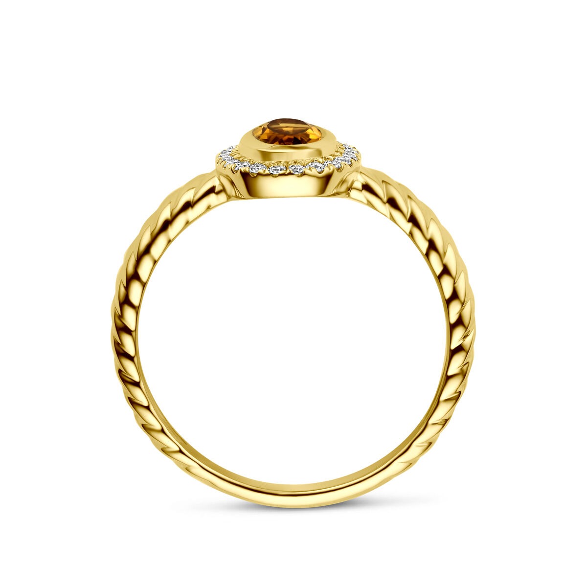 Anello in Oro Giallo 14k con Citrino e Diamante Coltivato in Laboratorio
