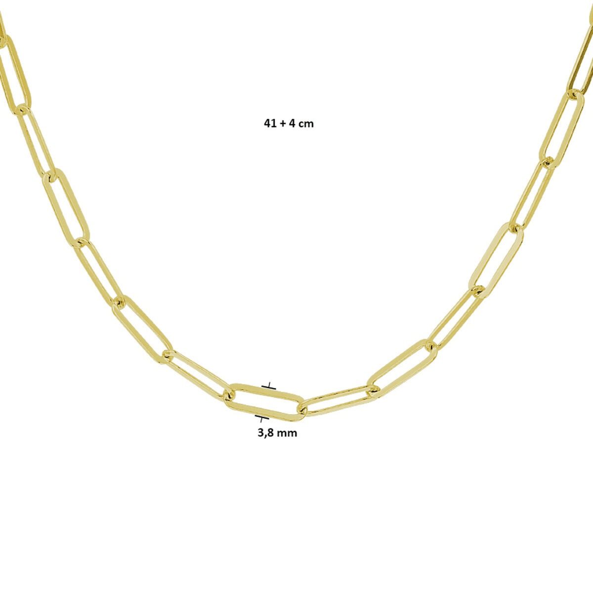 Collana paperclip da donna in argento dorato – oro giallo su argento 925, 41–45 cm