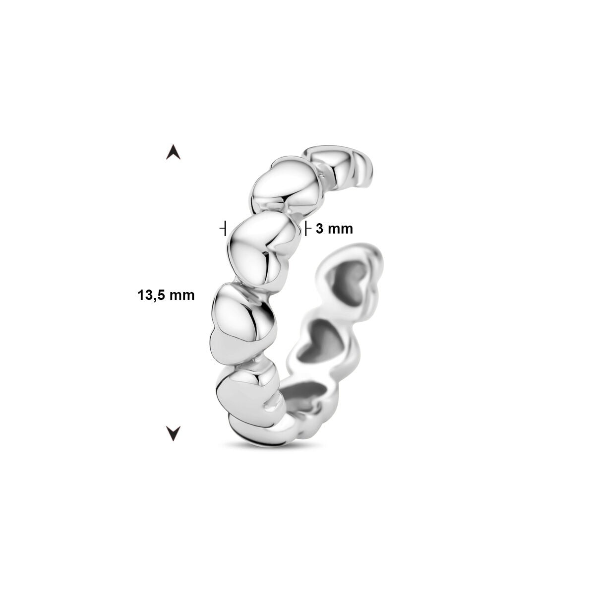 Earcuff argento con cuoricini – rodiato argento 925 (al pezzo)