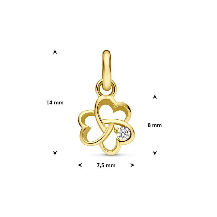 9k Geelgouden klaver hanger met zirkonia