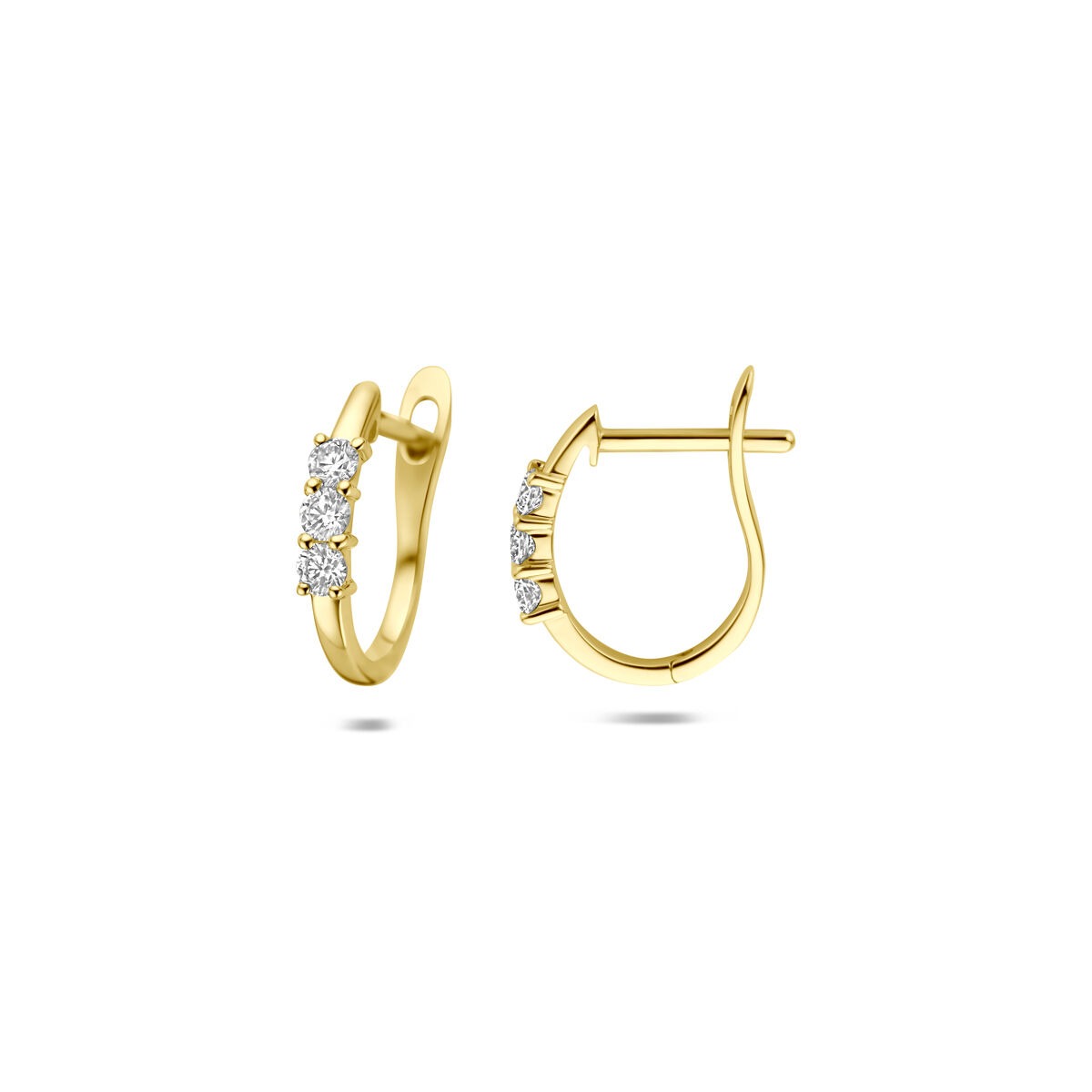 Orecchini a cerchio con chiusura a scatto in oro giallo 14k con diamante