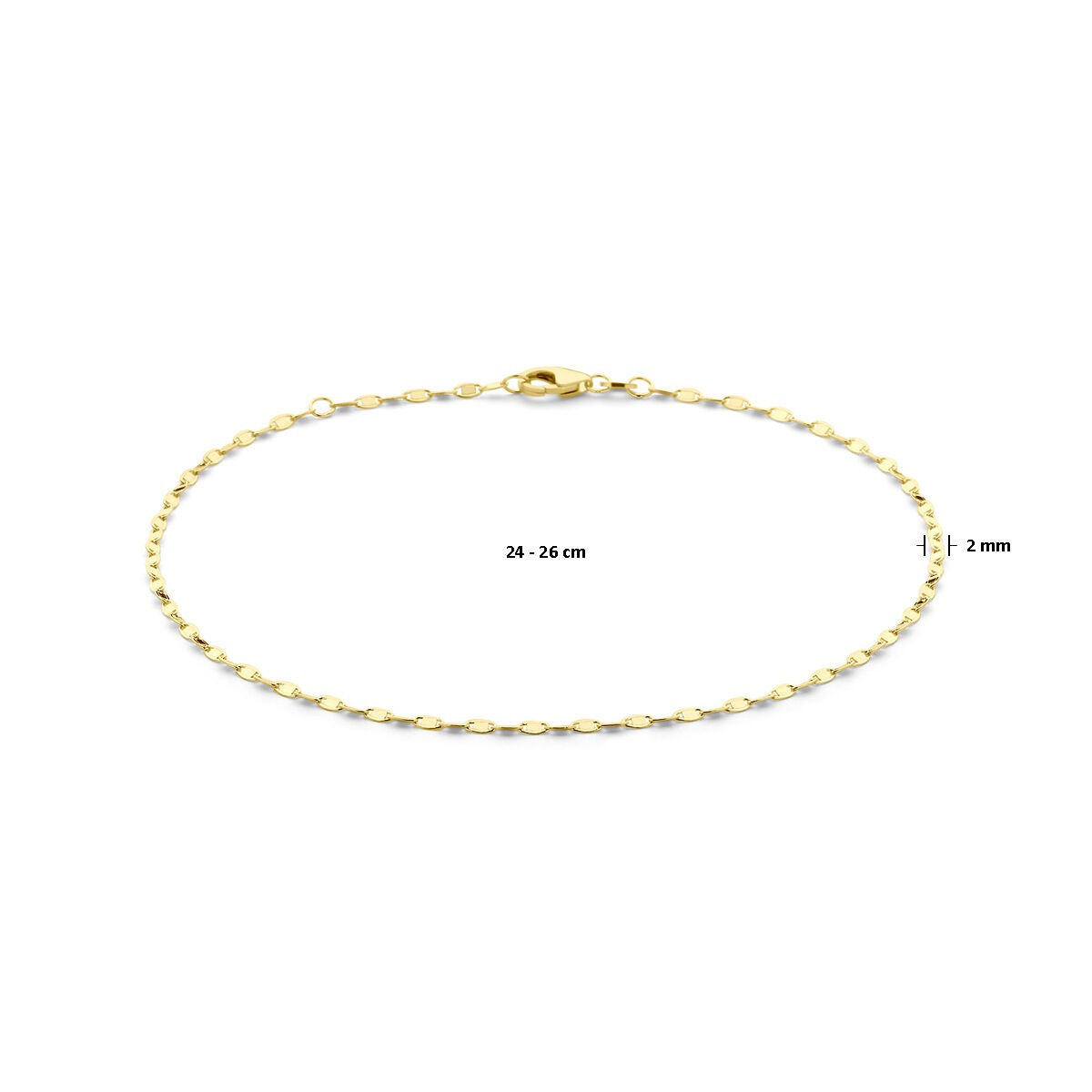 Cavigliera in oro giallo 14k – regolabile, larghezza maglia 2 mm