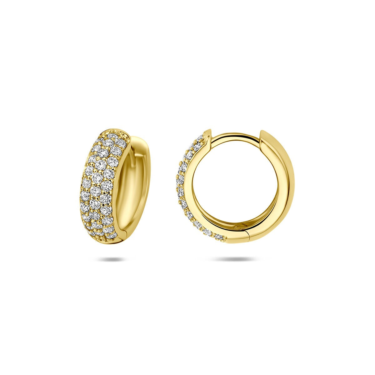 Orecchini a cerchio a scatto in oro giallo 14k con diamante lab grown