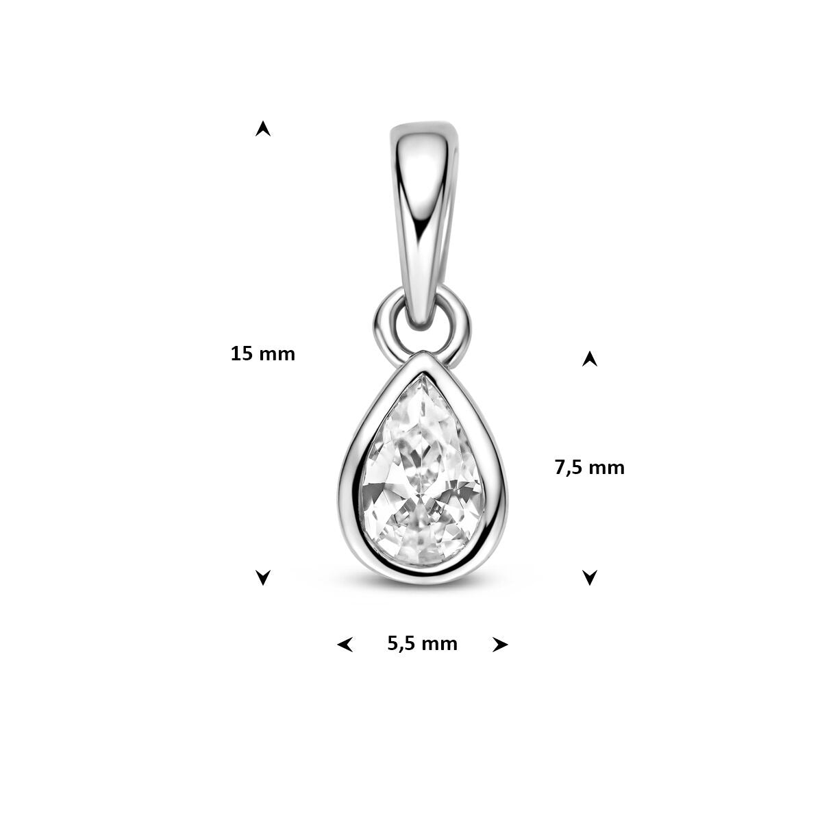 Ciondolo in argento 925 rodiato con zircone a forma di pera