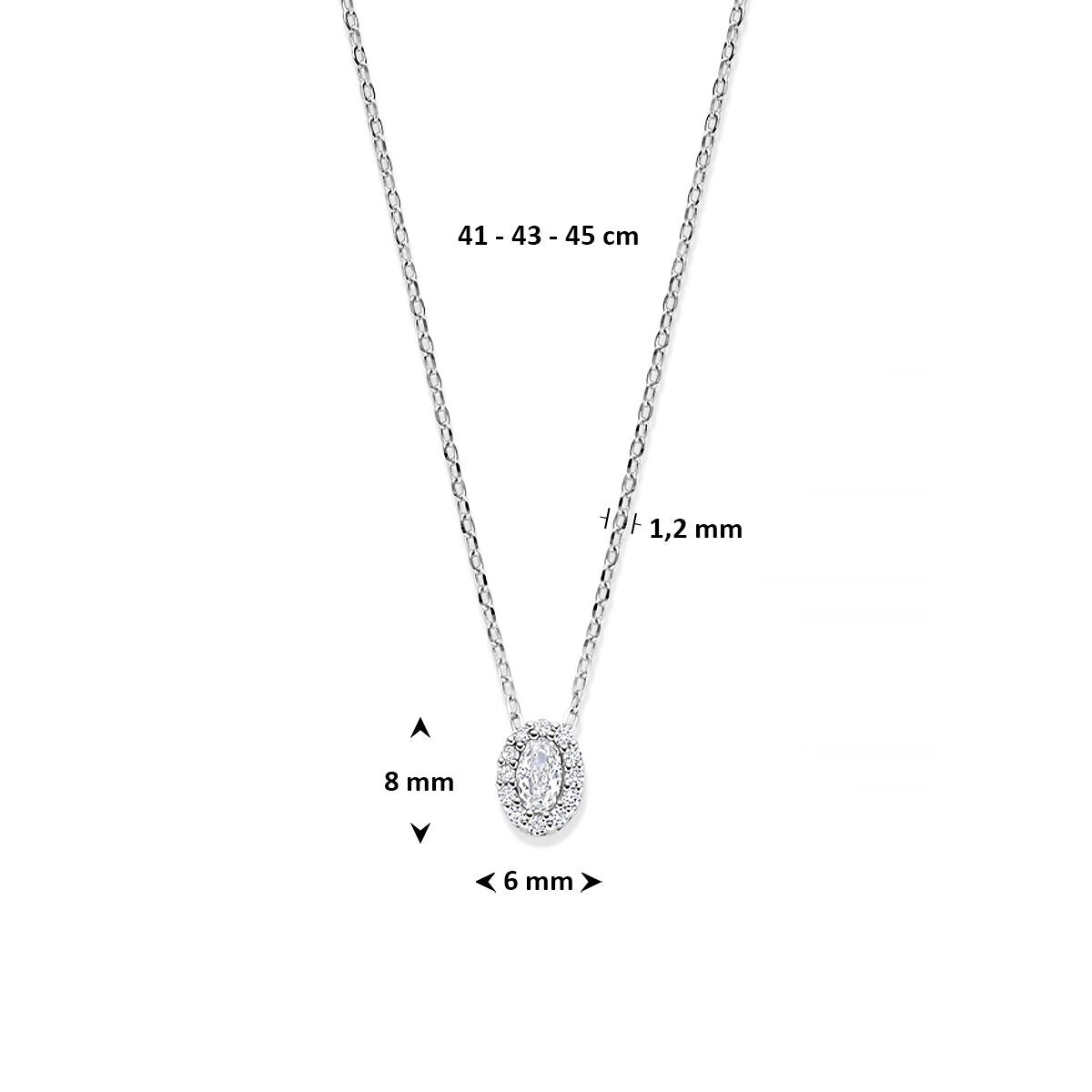 Collana in argento rodiato con ciondolo zircone ovale