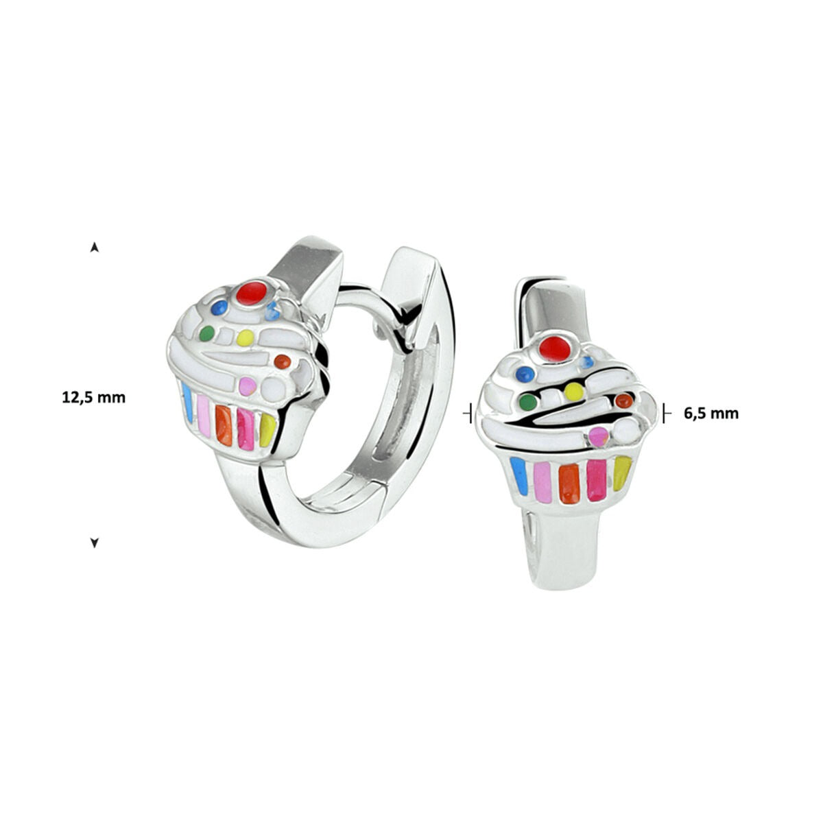 Orecchini a cerchio per bambini in argento rodiato con cupcake in smalto
