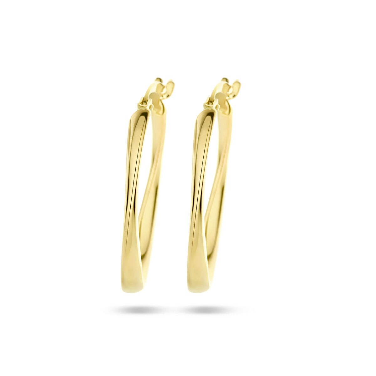 Orecchini ovali in oro giallo 9K, tubolari e attorcigliati, di 24 mm.