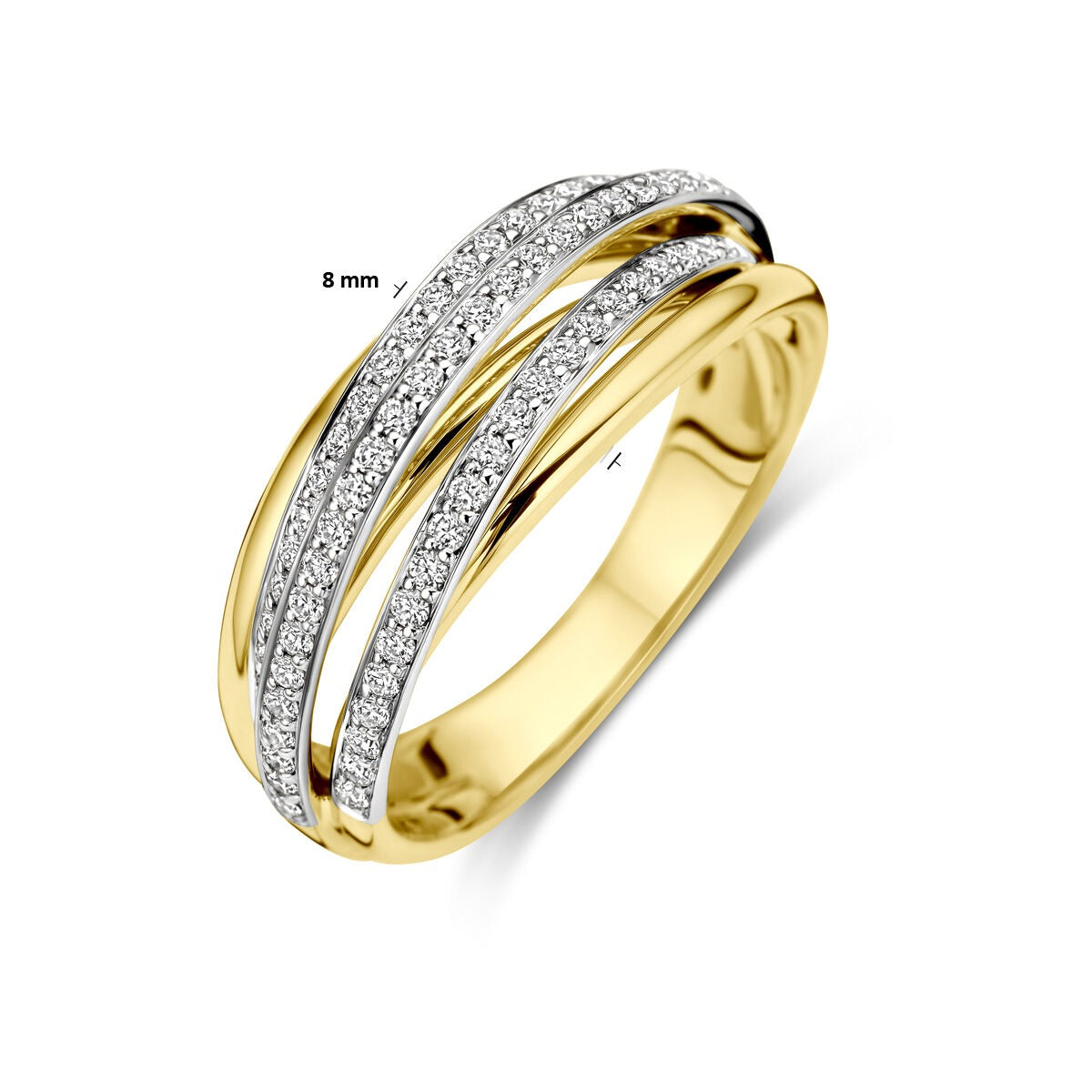Anello bicolore in oro con diamante 14k da donna – largo 8 mm