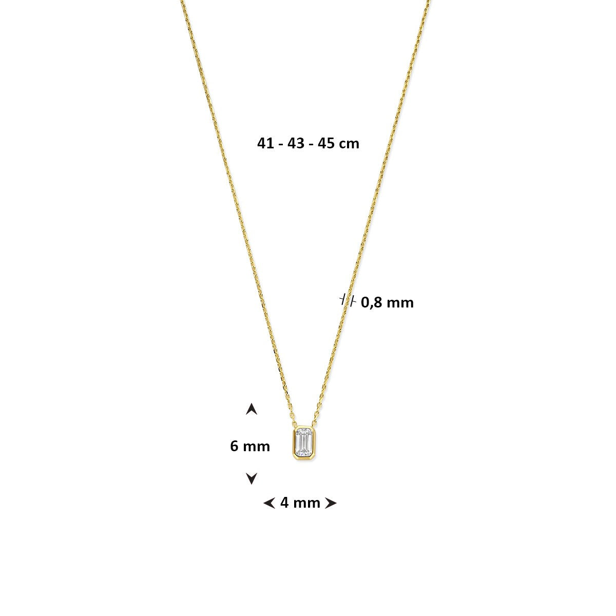 Collana in Oro Giallo 14k con Zirconia Taglio Smeraldo