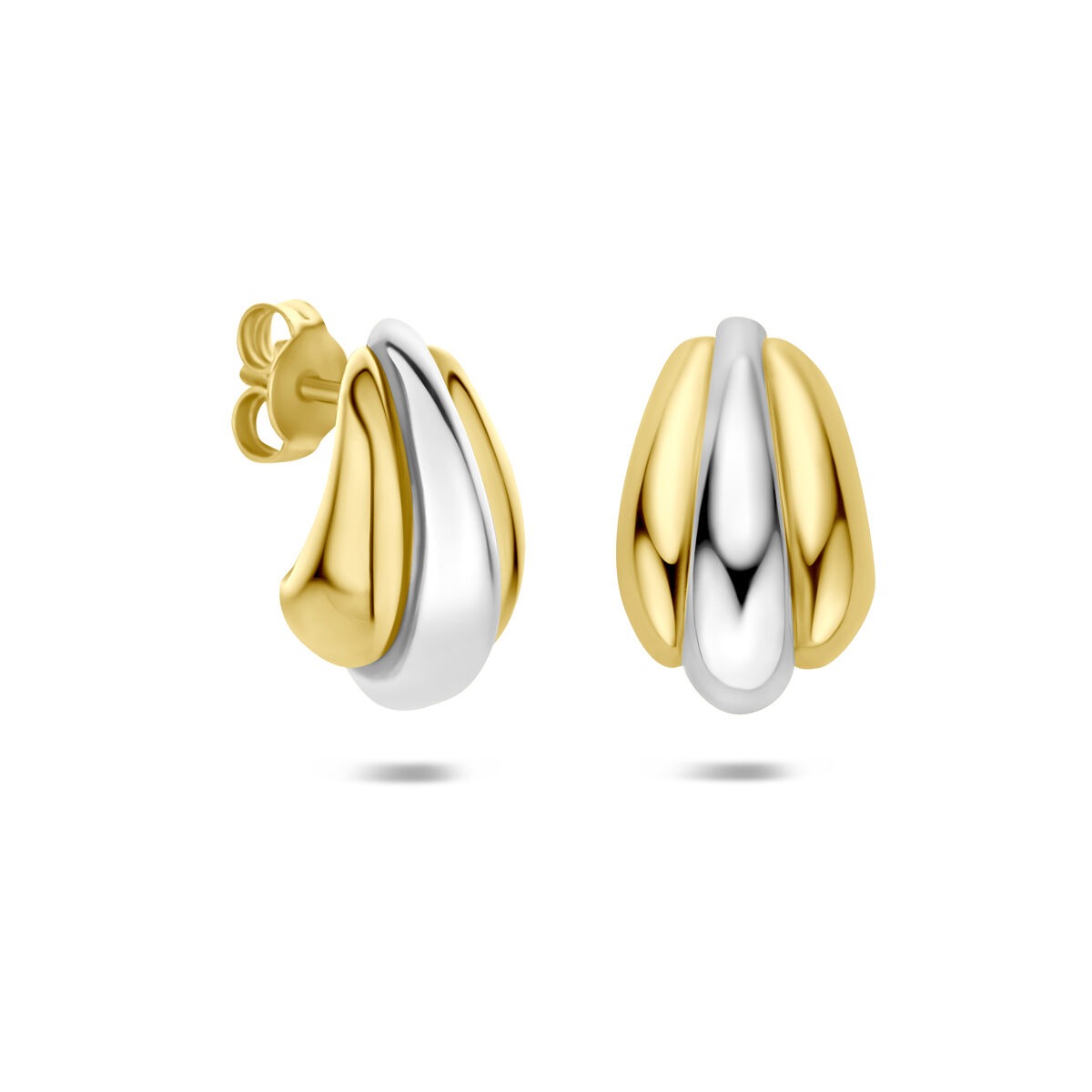 Orecchini a bottone in argento 925 placcato oro e rodiato 16,5 x 10 mm