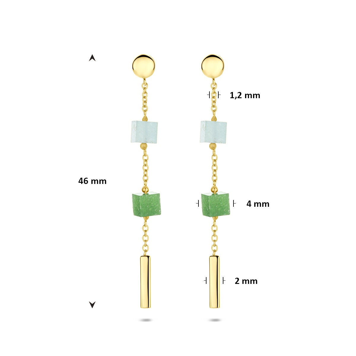 Orecchini pendenti in oro 14k con quarzite blu e verde – Donna