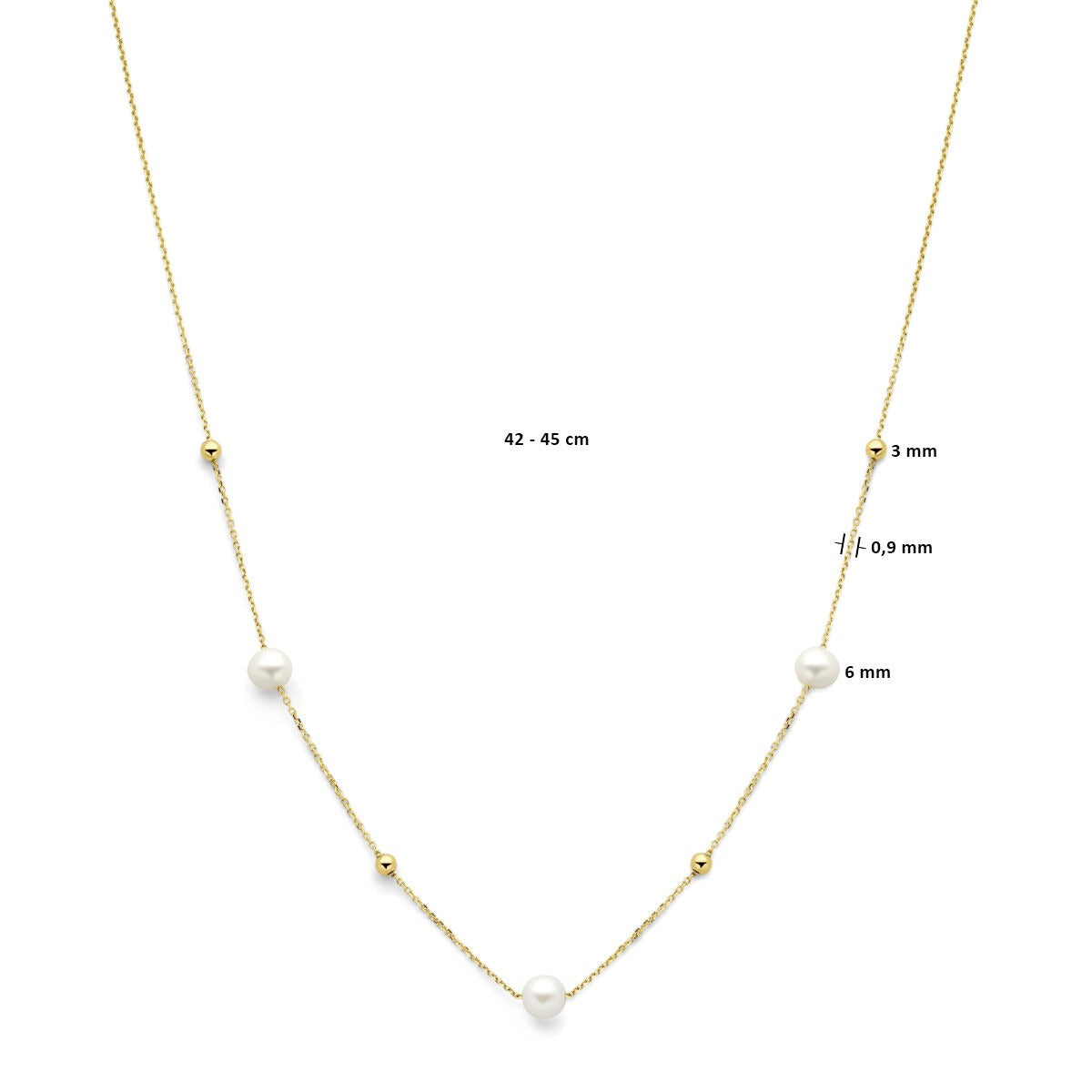 Collana in Oro Giallo 14k con Palline e Perle di Fiume