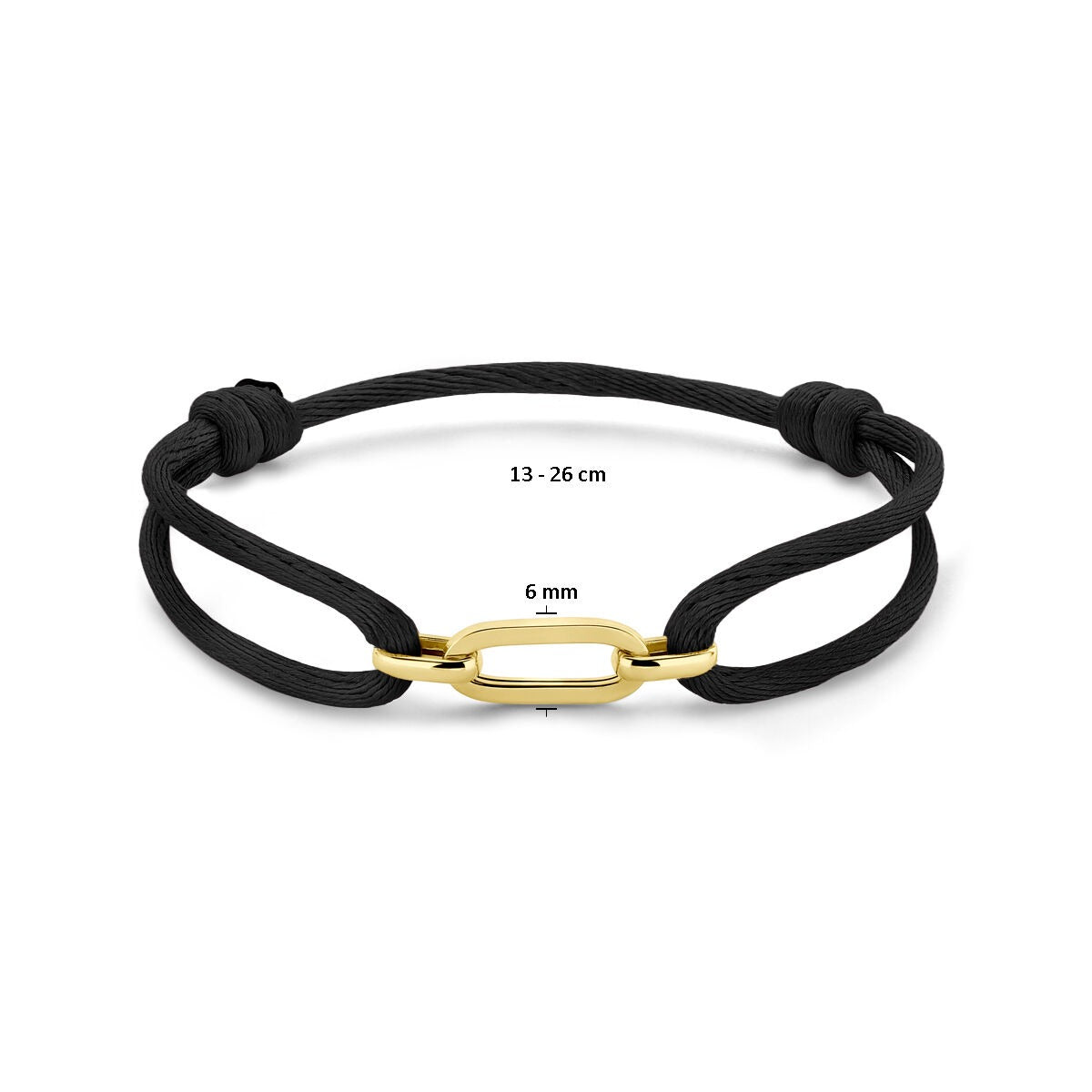 Bracciale da donna intrecciato nero con maglia in oro giallo 14k – regolabile 13-26 cm