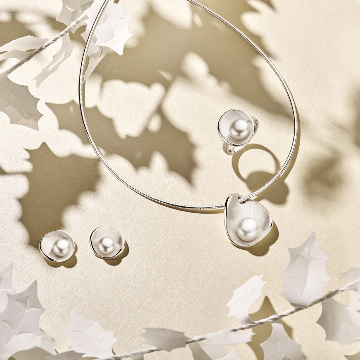 collana con perla lucido/opaco 42 + 3 cm argento rodiato