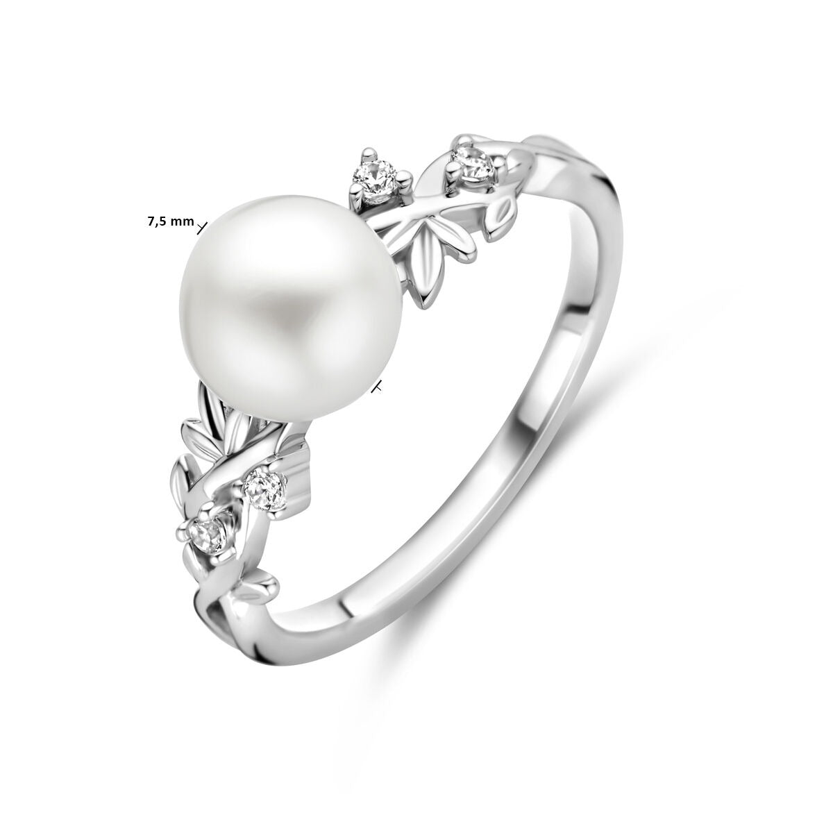 Anello in argento con zircone e perla d'acqua dolce – argento 925 rodiato