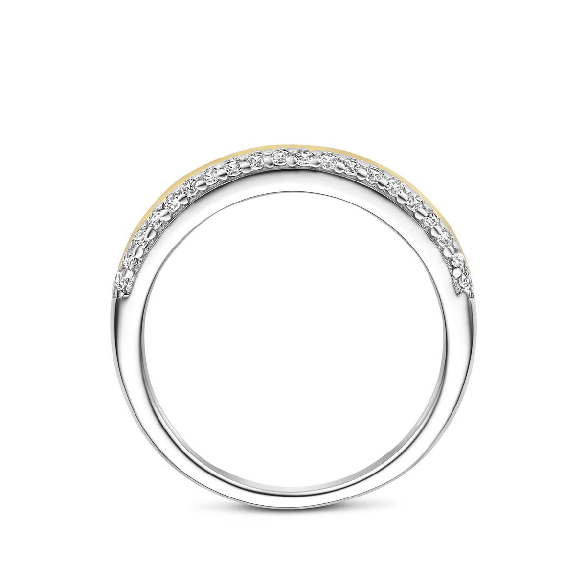 Anello in argento dorato e rodiato con zirconia