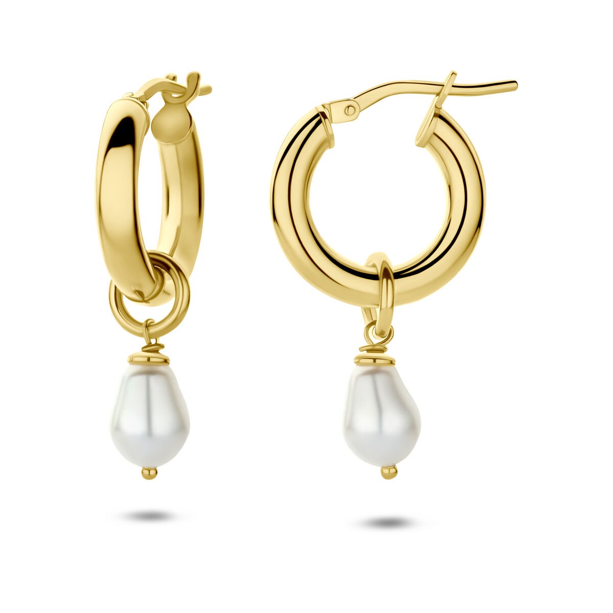 Orecchini a cerchio in argento 925 dorato giallo con perla d'acqua dolce