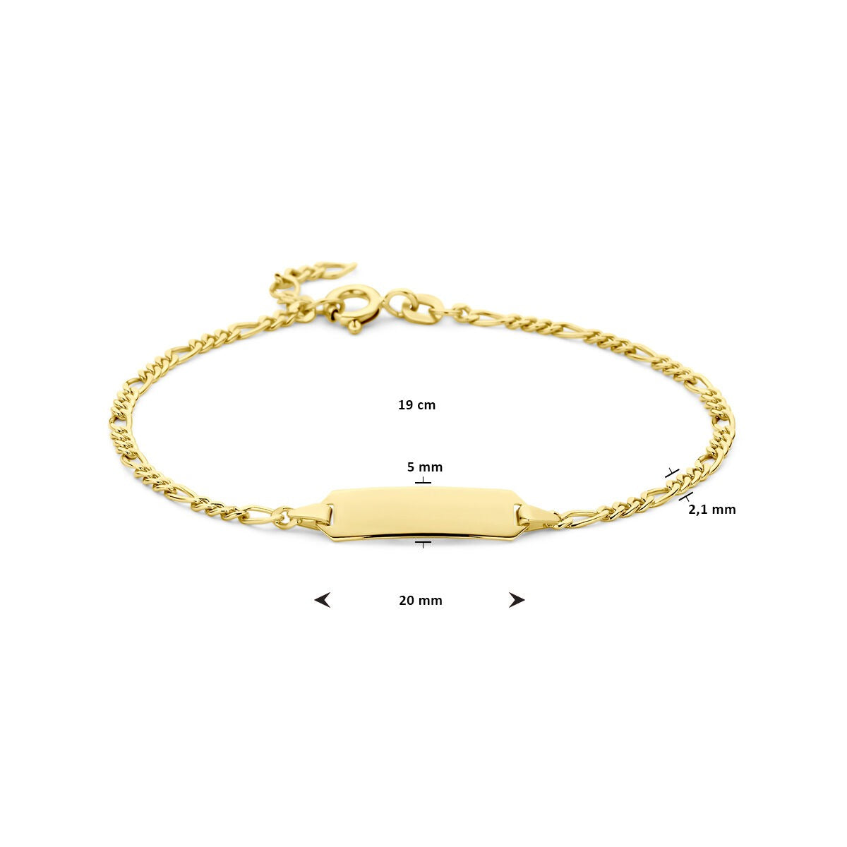Bracciale con targhetta da incidere in oro giallo 14k con maglia Figaro - targhetta da 5mm