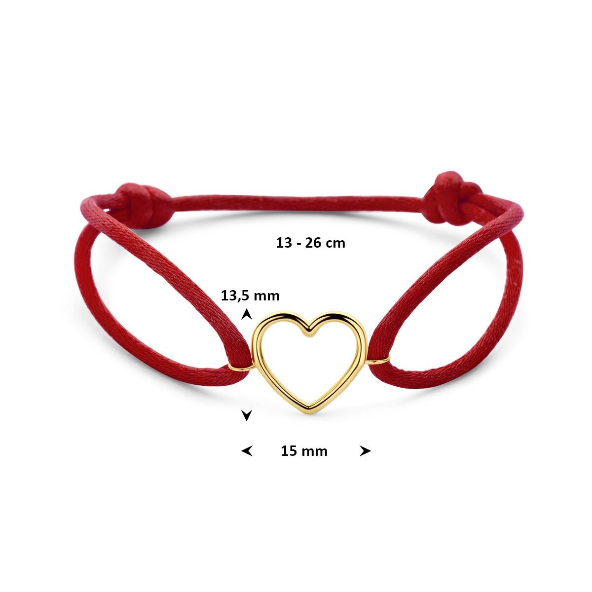 Bracciale da donna in raso rosso con cuoricino in oro giallo 14k – Un simbolo d'amore in caldo rosso e oro