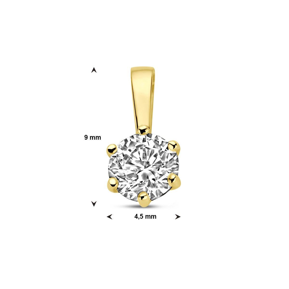 Ciondolo in oro con zircone – 9k oro giallo, solitario con castone a 6 griffe