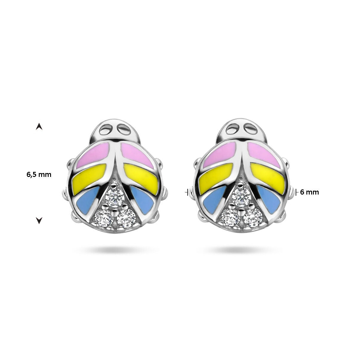 Orecchini a Bottone in Argento 925 Rodiato Coccinella con Zircone