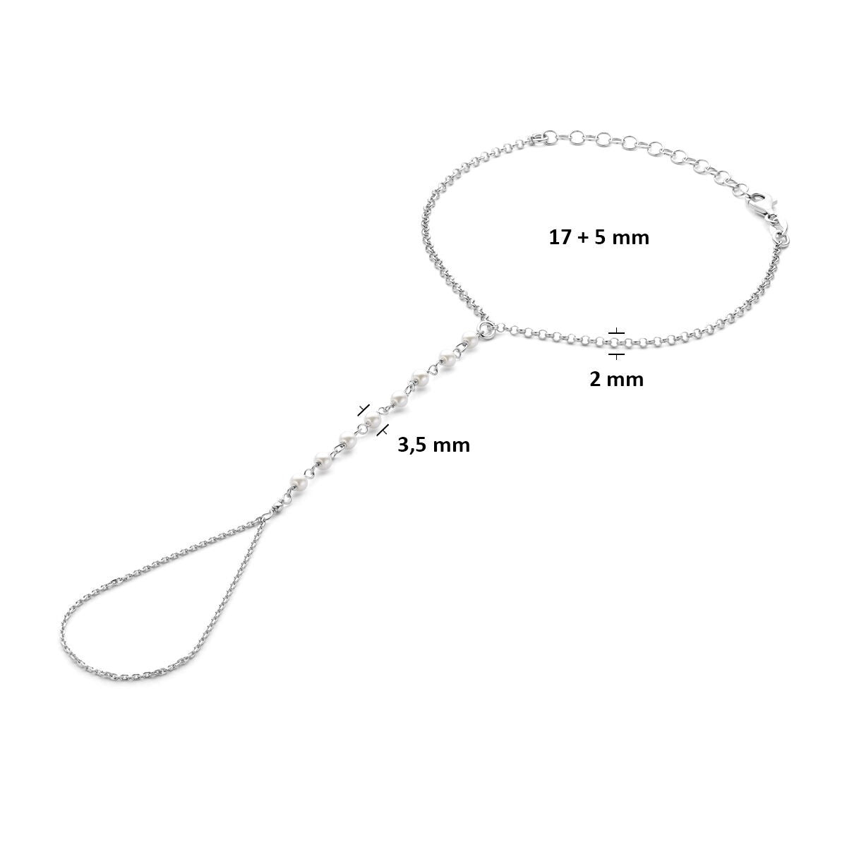 Bracciale a mano da donna in argento con perle e maglia ad ancora