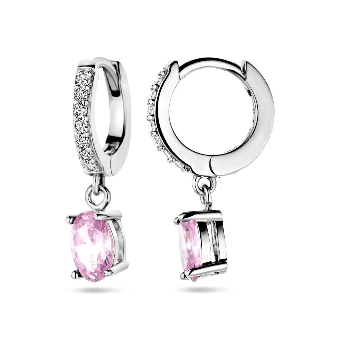 Orecchini a clip in argento rodiato con zirconi rosa e bianchi