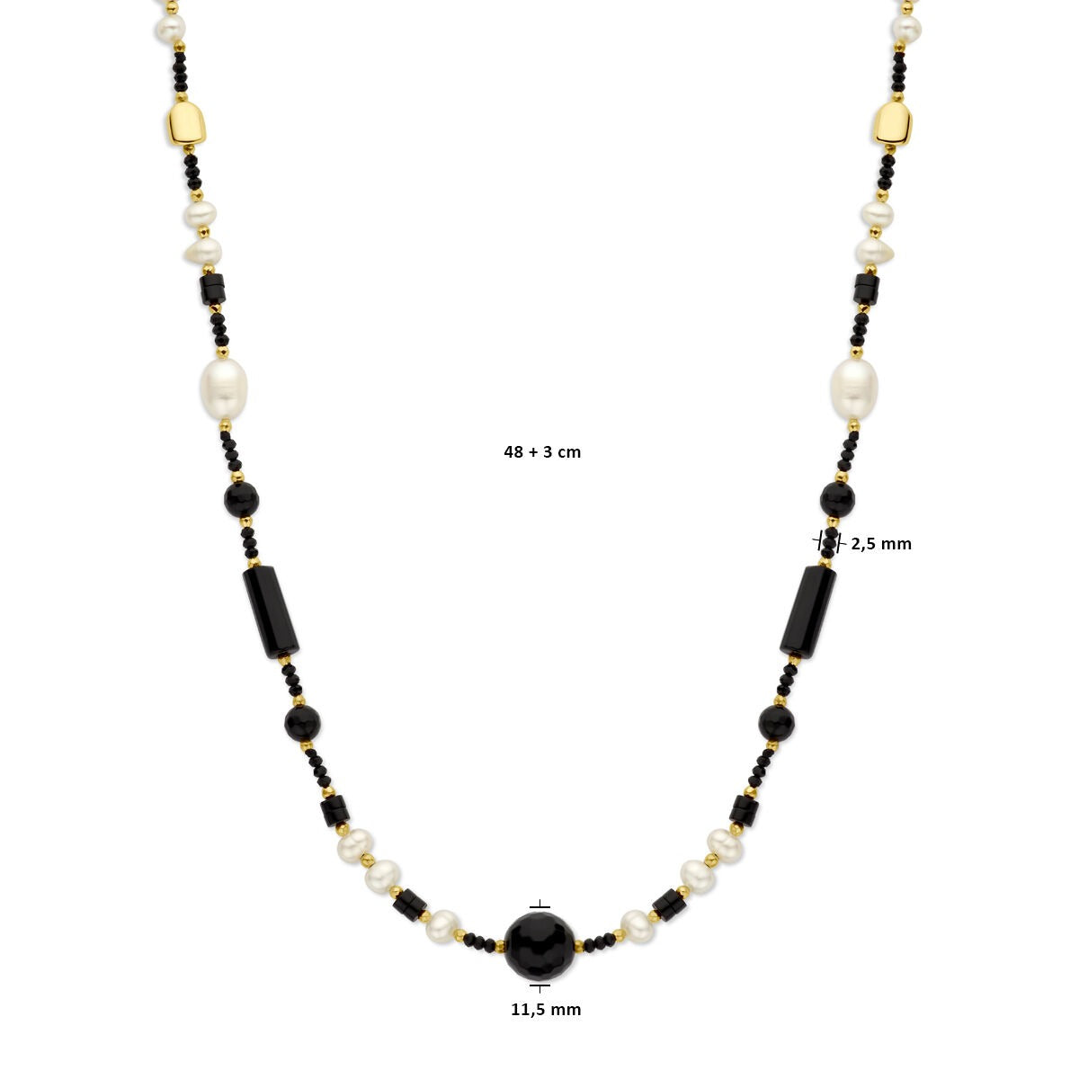 Collana da donna in argento dorato con perle e onice
