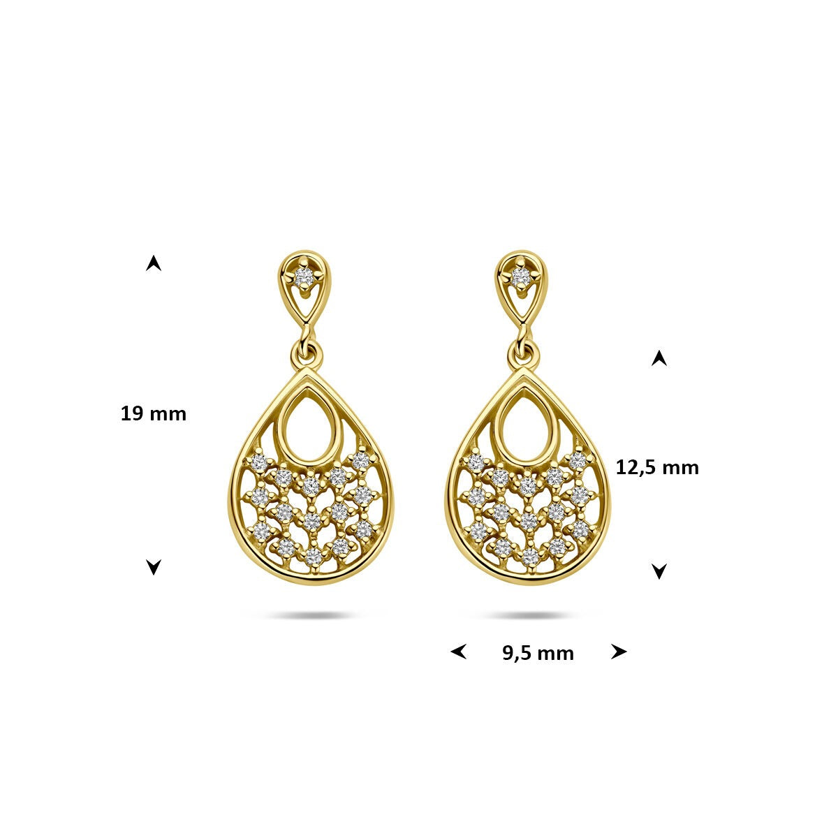 Orecchini pendenti in argento dorato con zirconia
