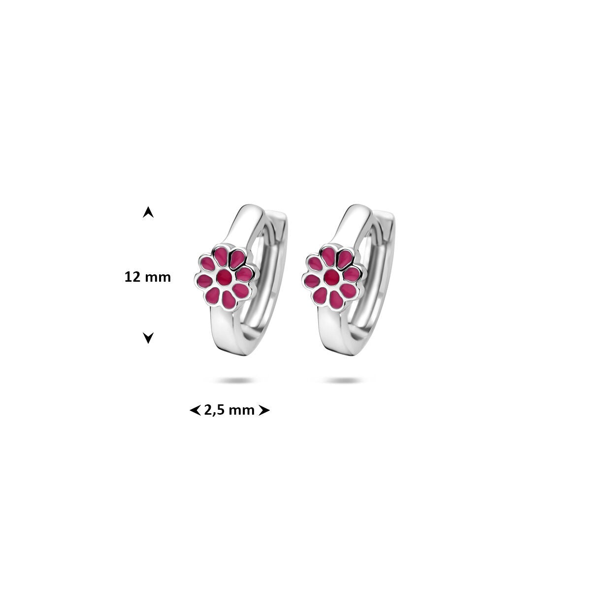 Orecchini a clip da bambina in argento – rodiato con fiore in smalto rosa