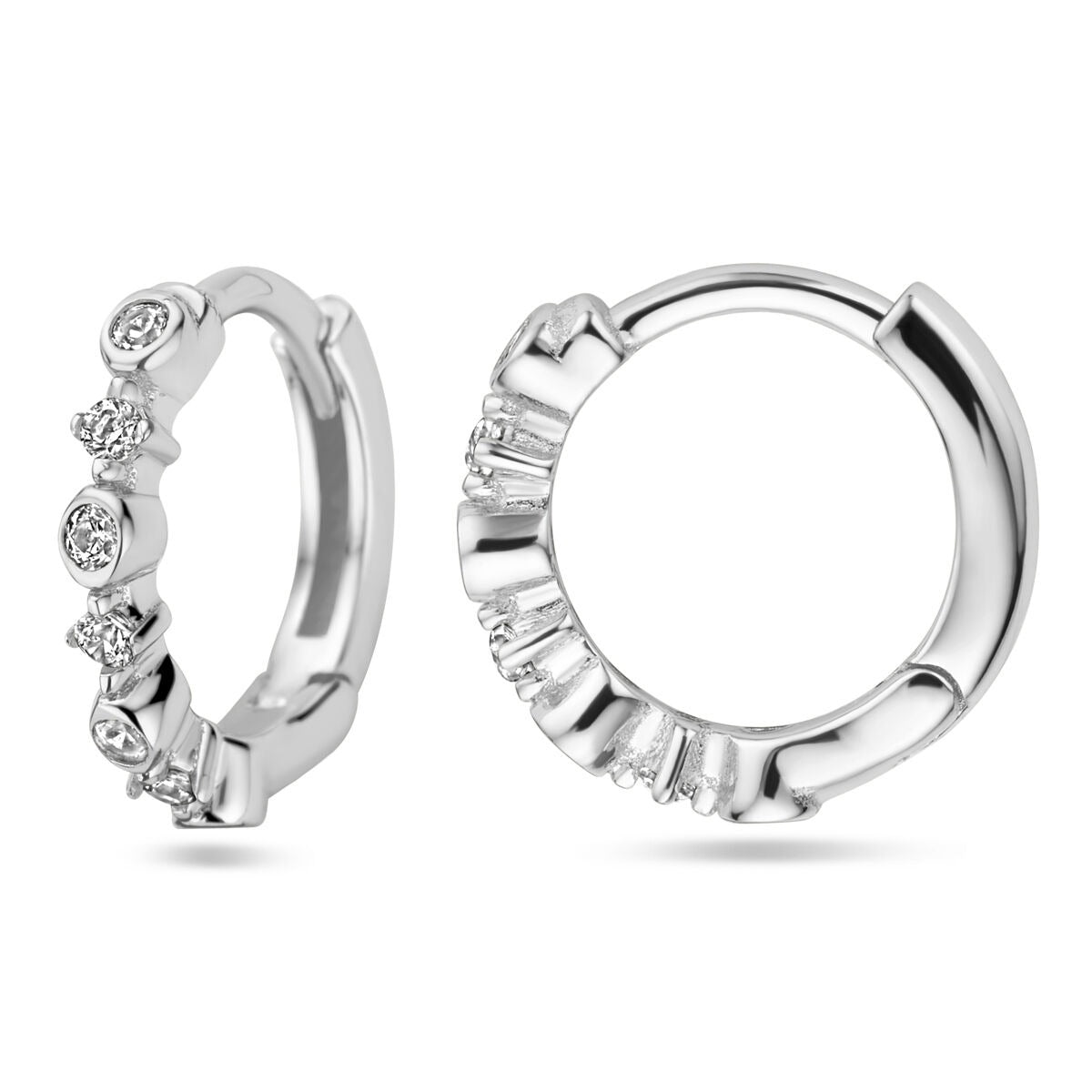 Orecchini a cerchio da donna in argento con zircone – rodiato 11.5 mm