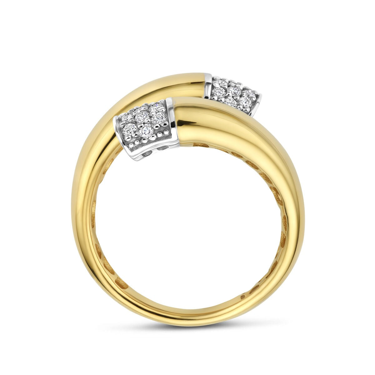 Anello da donna bicolore in oro 14k con diamante – larghezza 16 mm