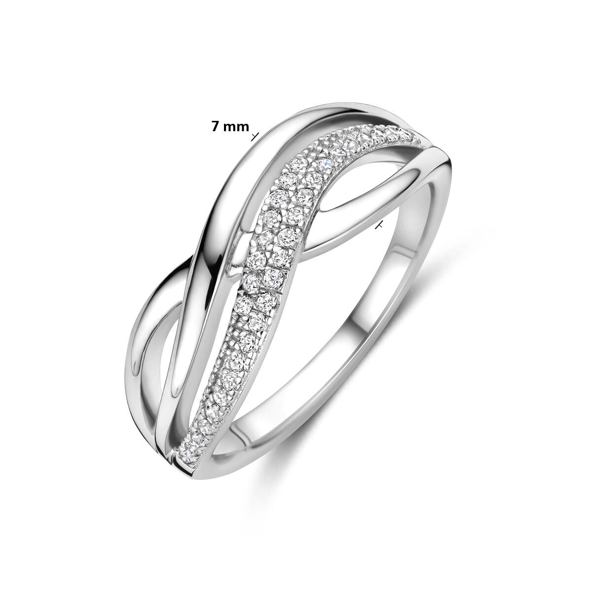 Anello da donna in argento con zircone a pavé – larghezza 7 mm