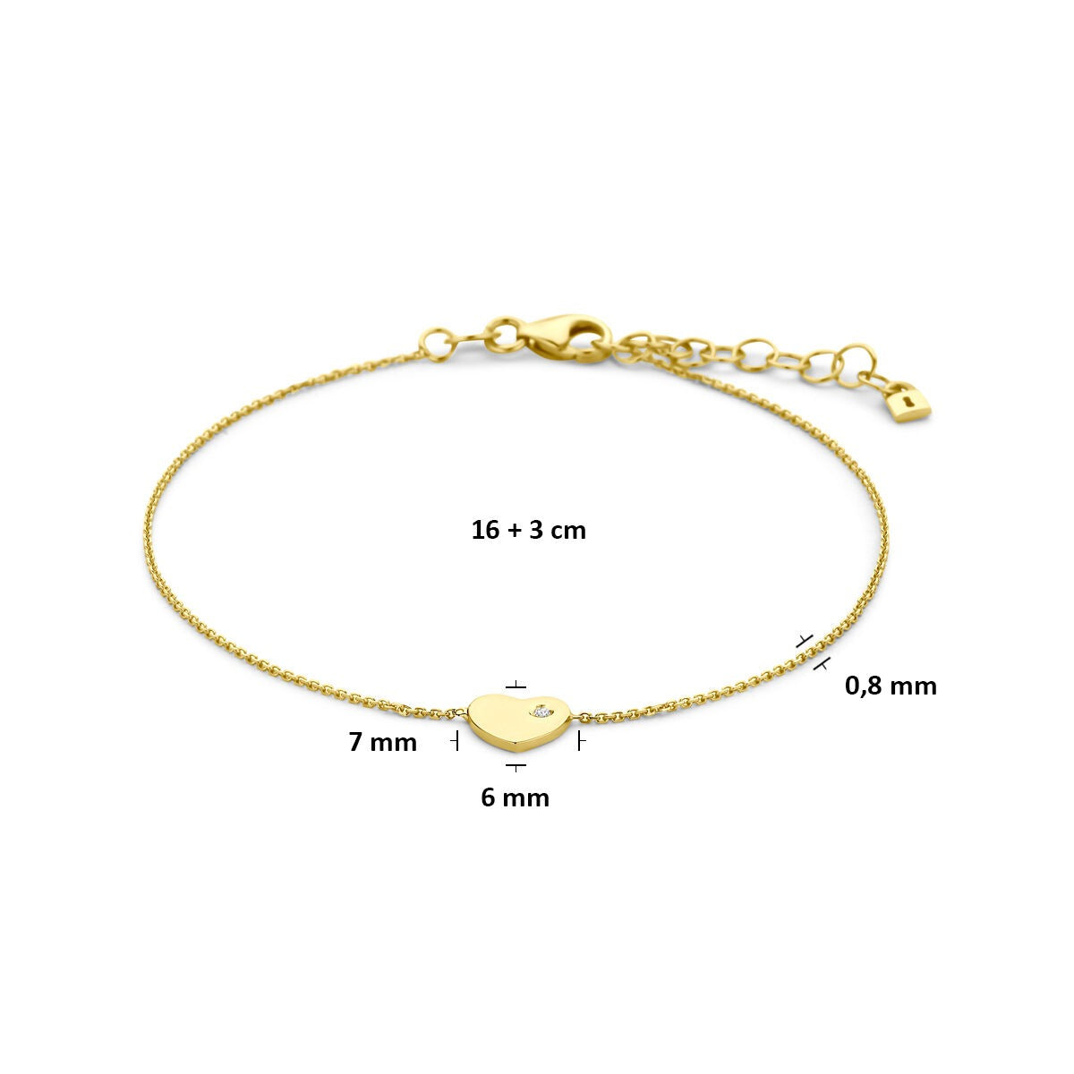 Bracciale in oro giallo 9k con cuoricino e zircone