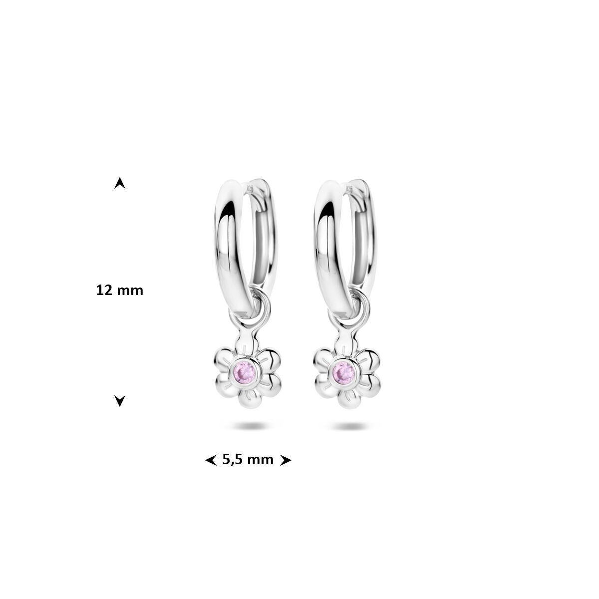 Orecchini in argento con zircone rosa e design floreale