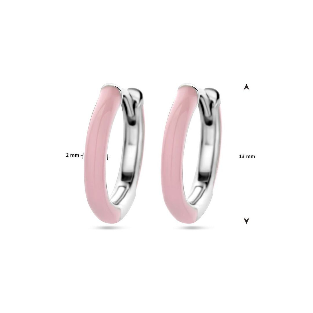 Gerhodineerd zilveren klapoorringen met roze emaille