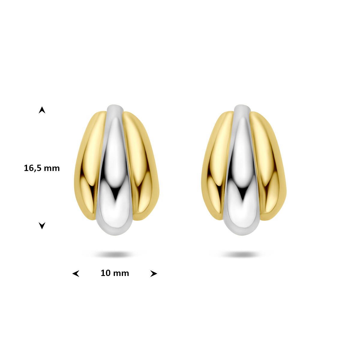 Orecchini a bottone in argento 925 placcato oro e rodiato 16,5 x 10 mm