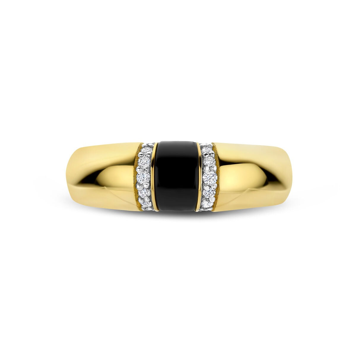 Anello da donna in oro giallo 14k con onice e diamante – larghezza 6,5 mm