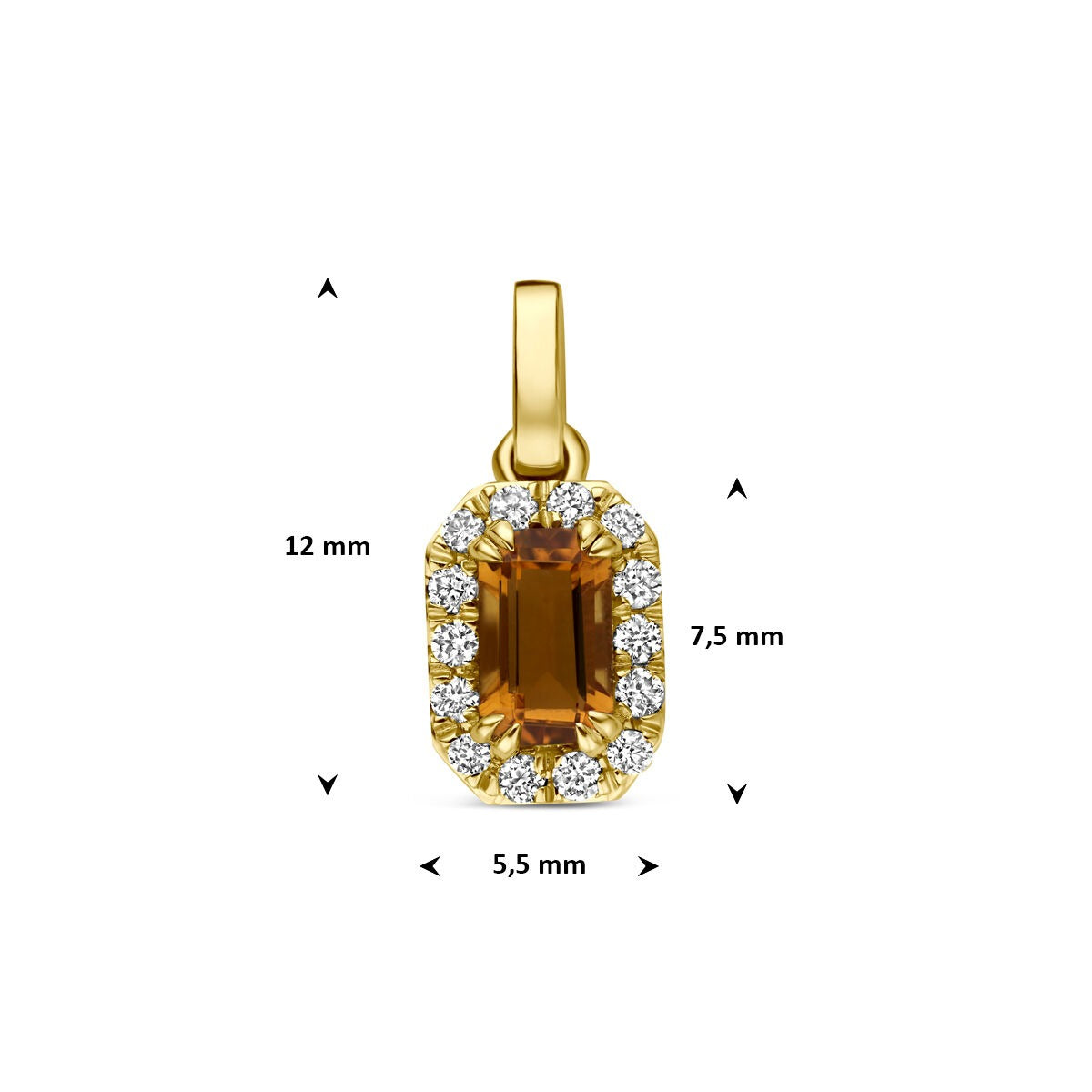 Ciondolo in oro giallo 14K con citrino e diamante lab grown