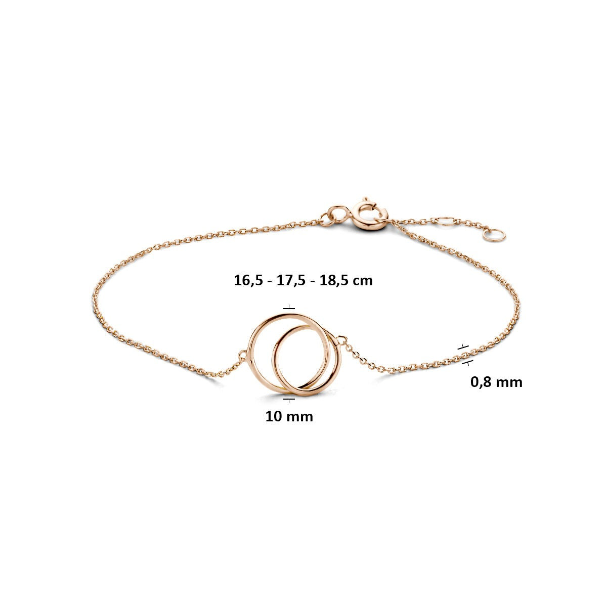 Bracciale da donna in oro rosa 14k con cerchietti aperti